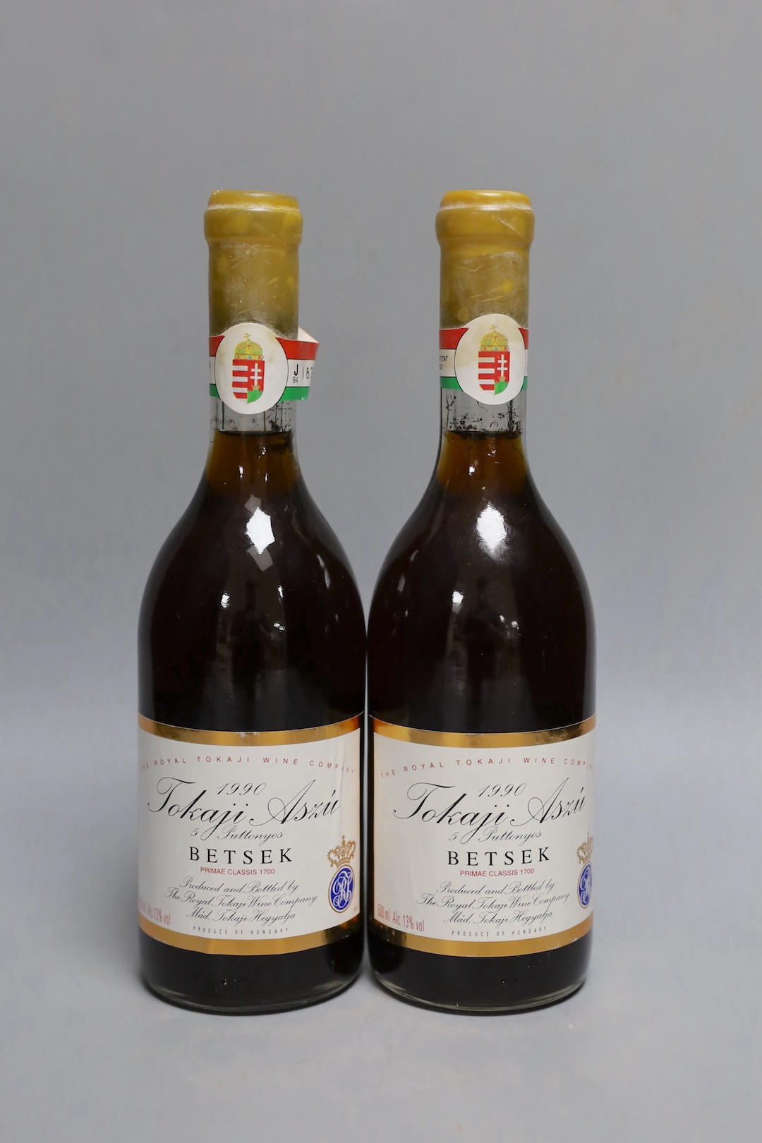Two bottles Royal Tokaji Azsu 'Betsek' Single Vineyard 5 Puttunyos, 1990 50cl